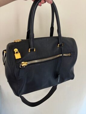 Tom Ford Black Pebbled Leather Frea Freya Satchel Handbag